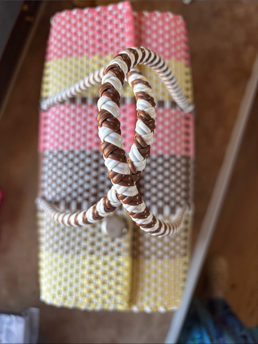 Braided Brown and White Woven Handbag Lonchera bag